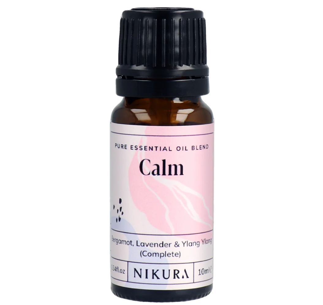 Nikura Calm essential oil bottle on a white background by White Cove UK
