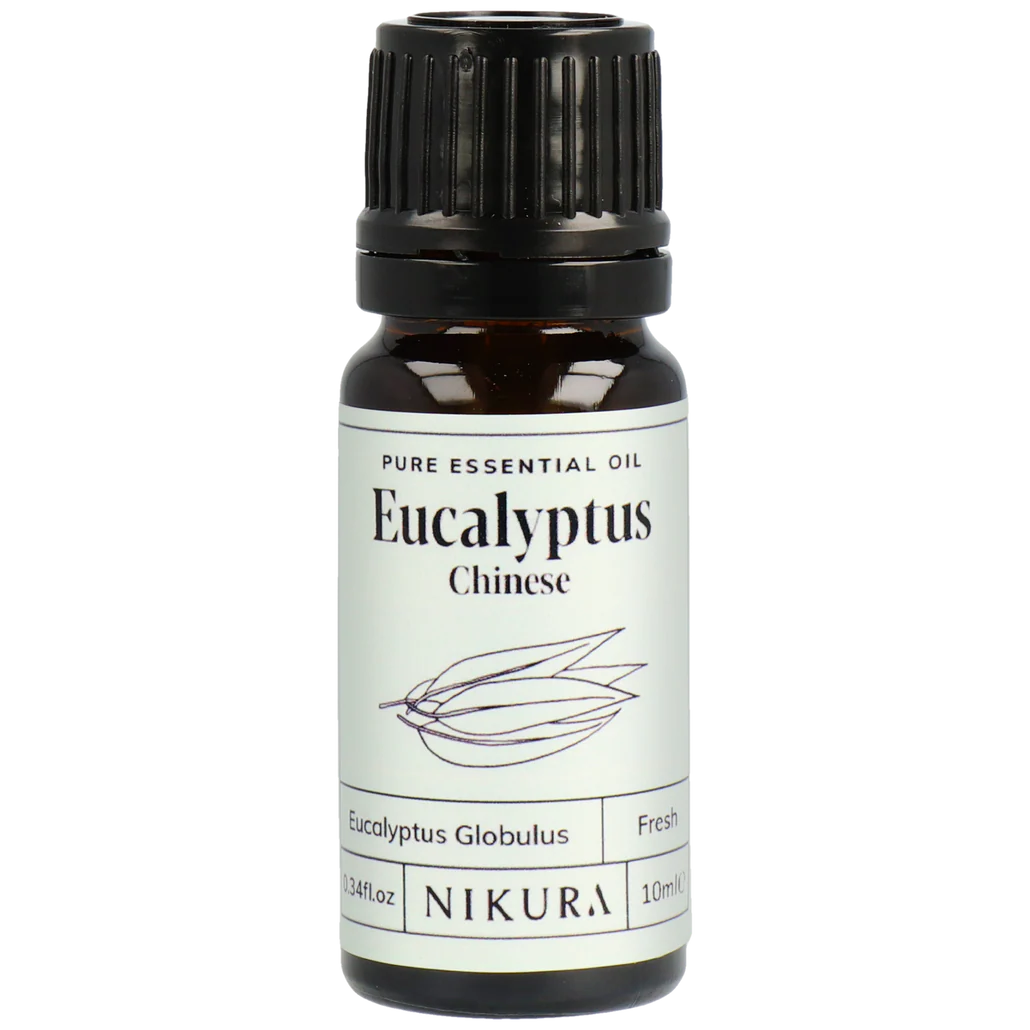 Nikura Eucalyptus essential oil bottle on a white background by White Cove UK