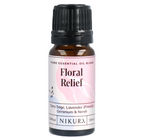 Nikura Floral Relief essential oil bottle on a white background by White Cove UK