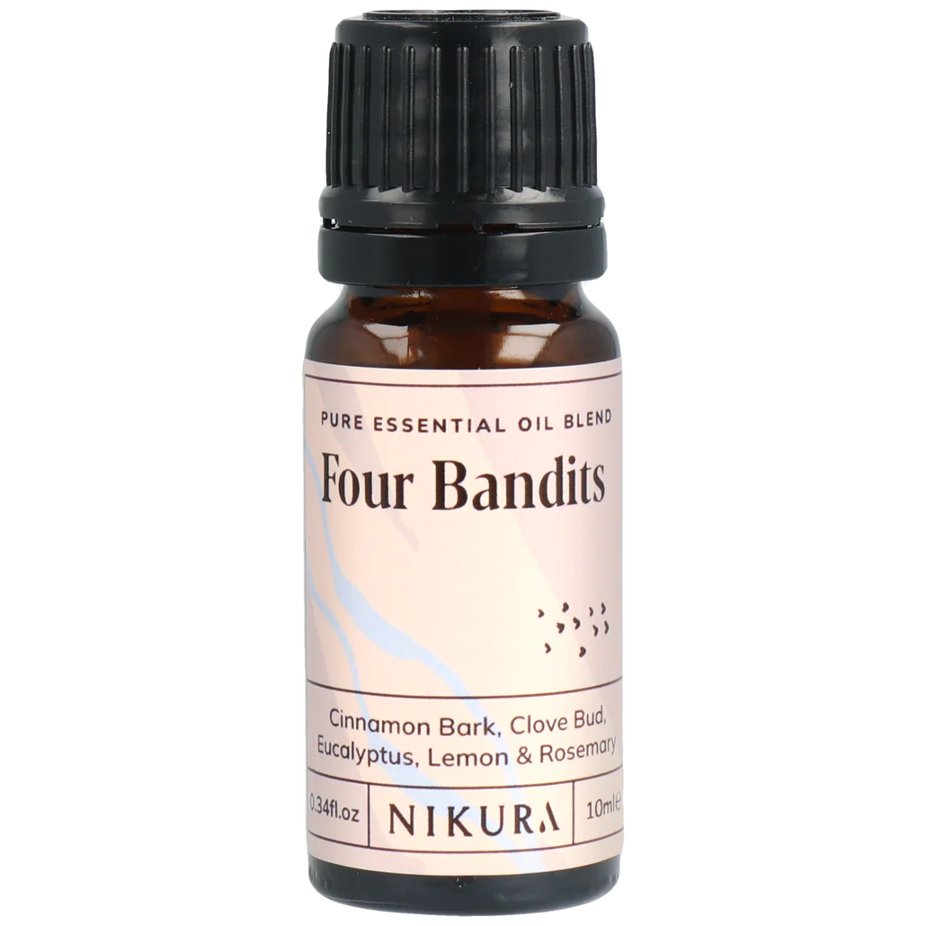 Nikura Four Bandits essential oil bottle on a white background by White Cove UK