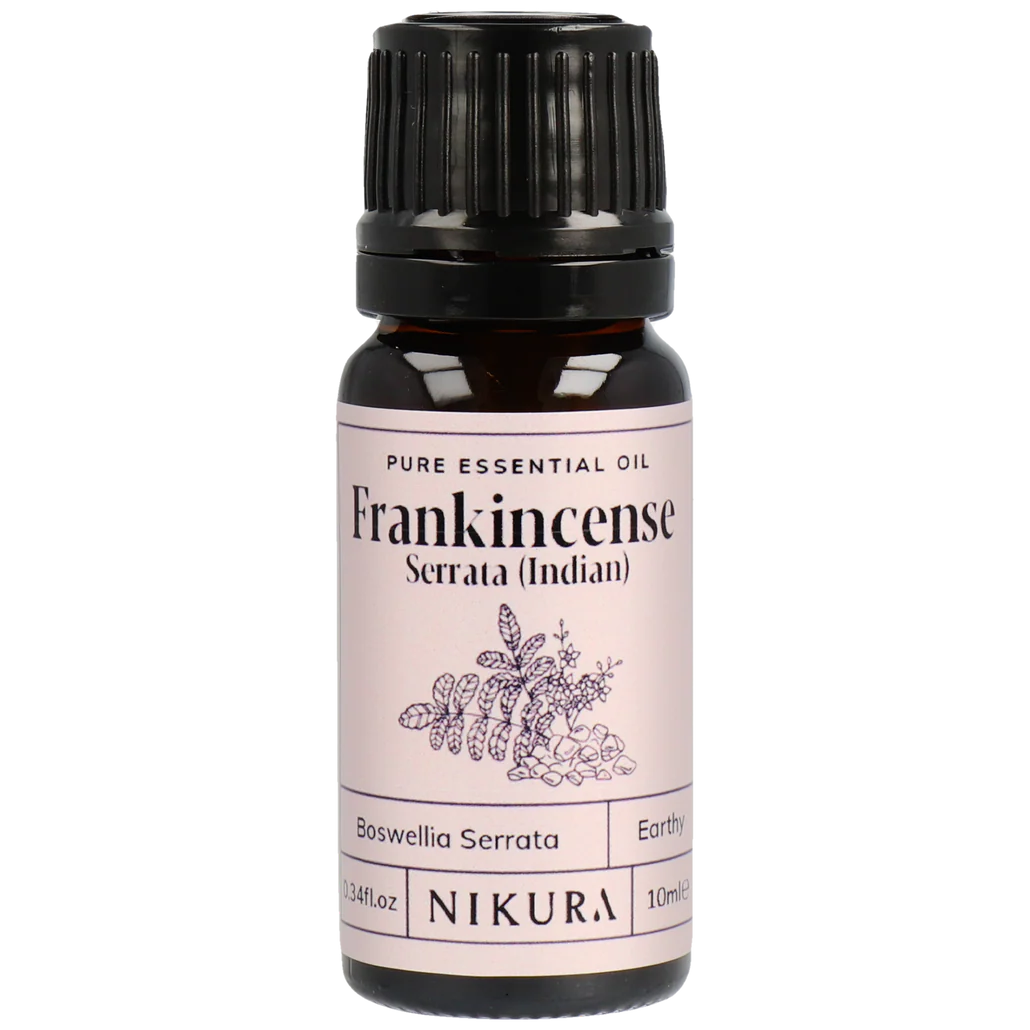 Nikura Frankincense essential oil bottle on a white background by White Cove UK