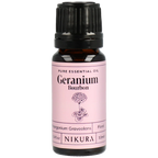 Nikura Geranium Bourbon essential oil bottle on a white background by White Cove UK