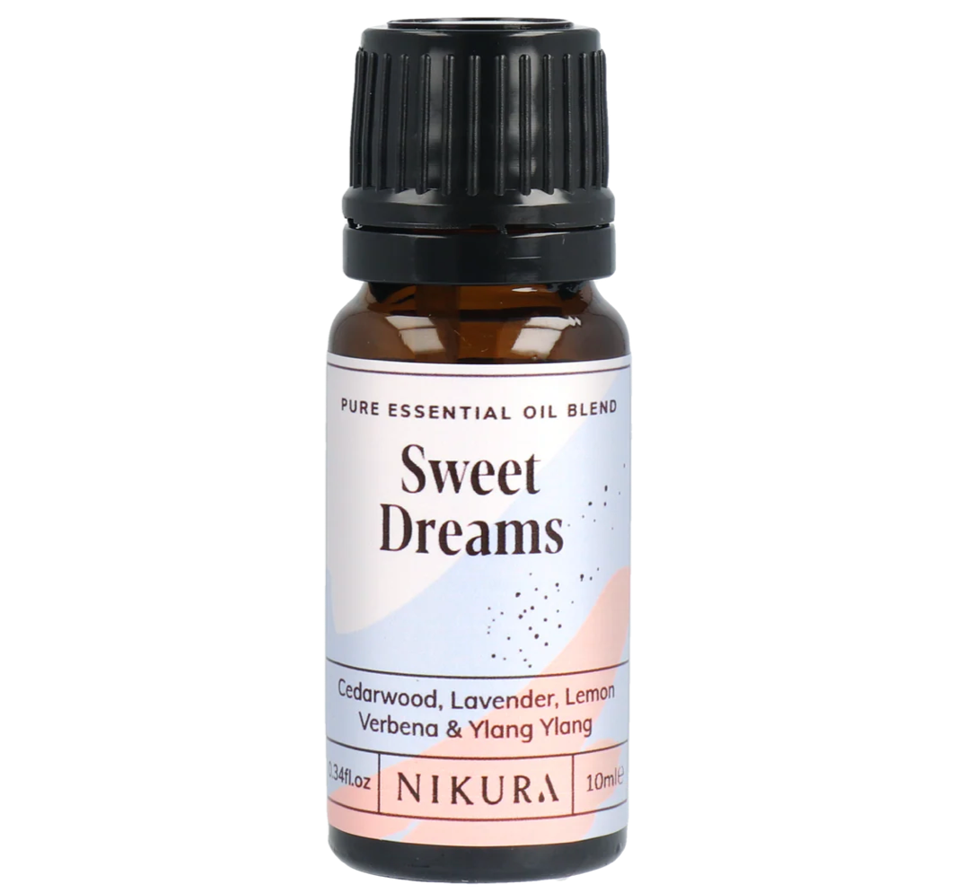 Nikura Sweet Dreams essential oil bottle on a white background by White Cove UK