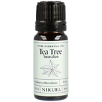 Tea Tree essential oil bottle with black cap on a white background by White Cove UK